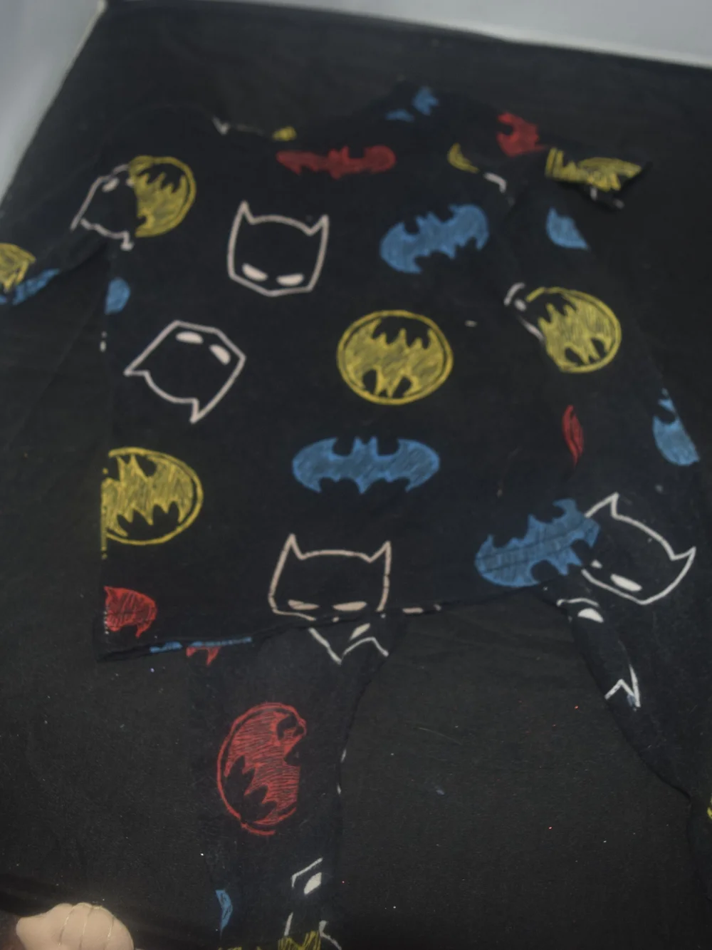 Kids Batman-Themed Black Pajama Set - Multi Color Logos 18 Months